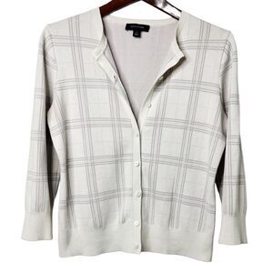 Ann Taylor Ivory Checkered Cardigan